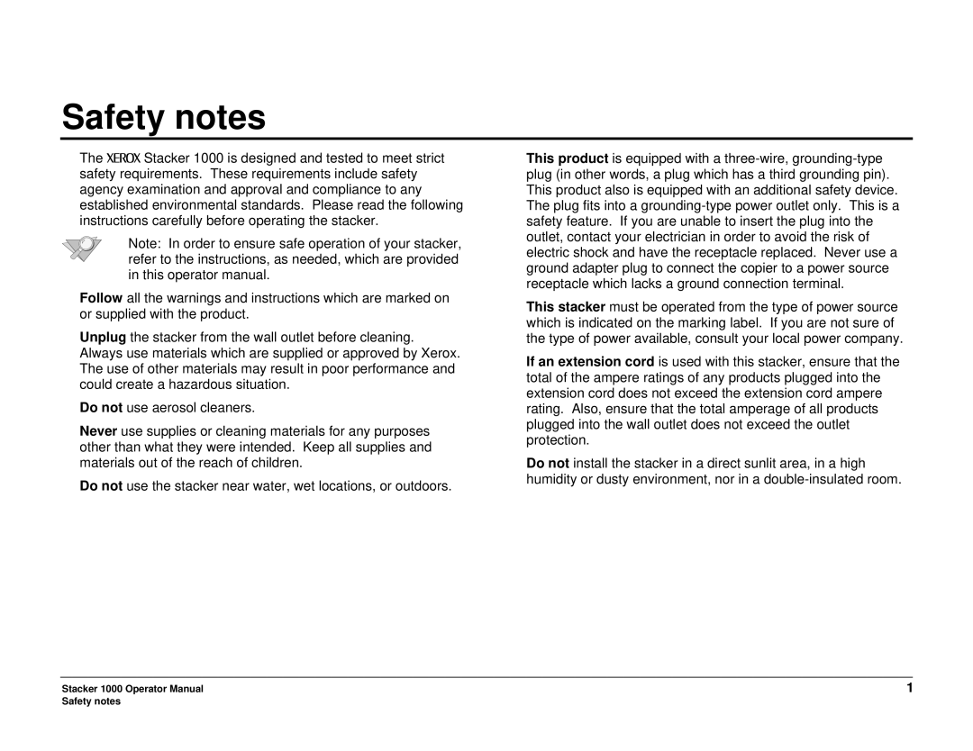 Xerox 701P98048 manual Safety notes 