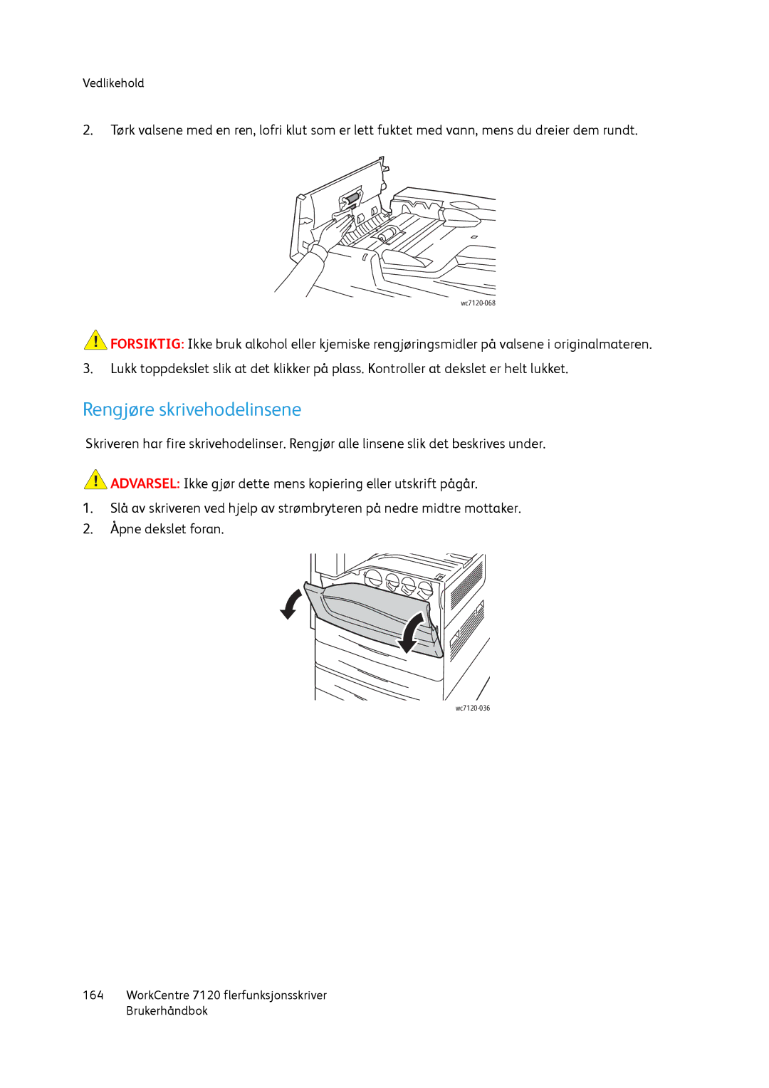 Xerox 7120 manual Rengjøre skrivehodelinsene 