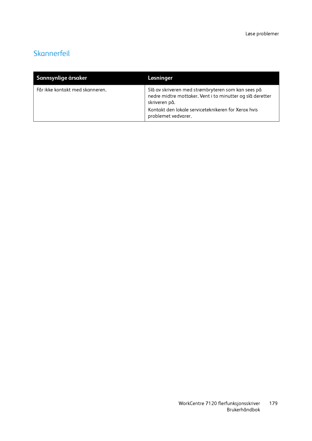 Xerox 7120 manual Skannerfeil 