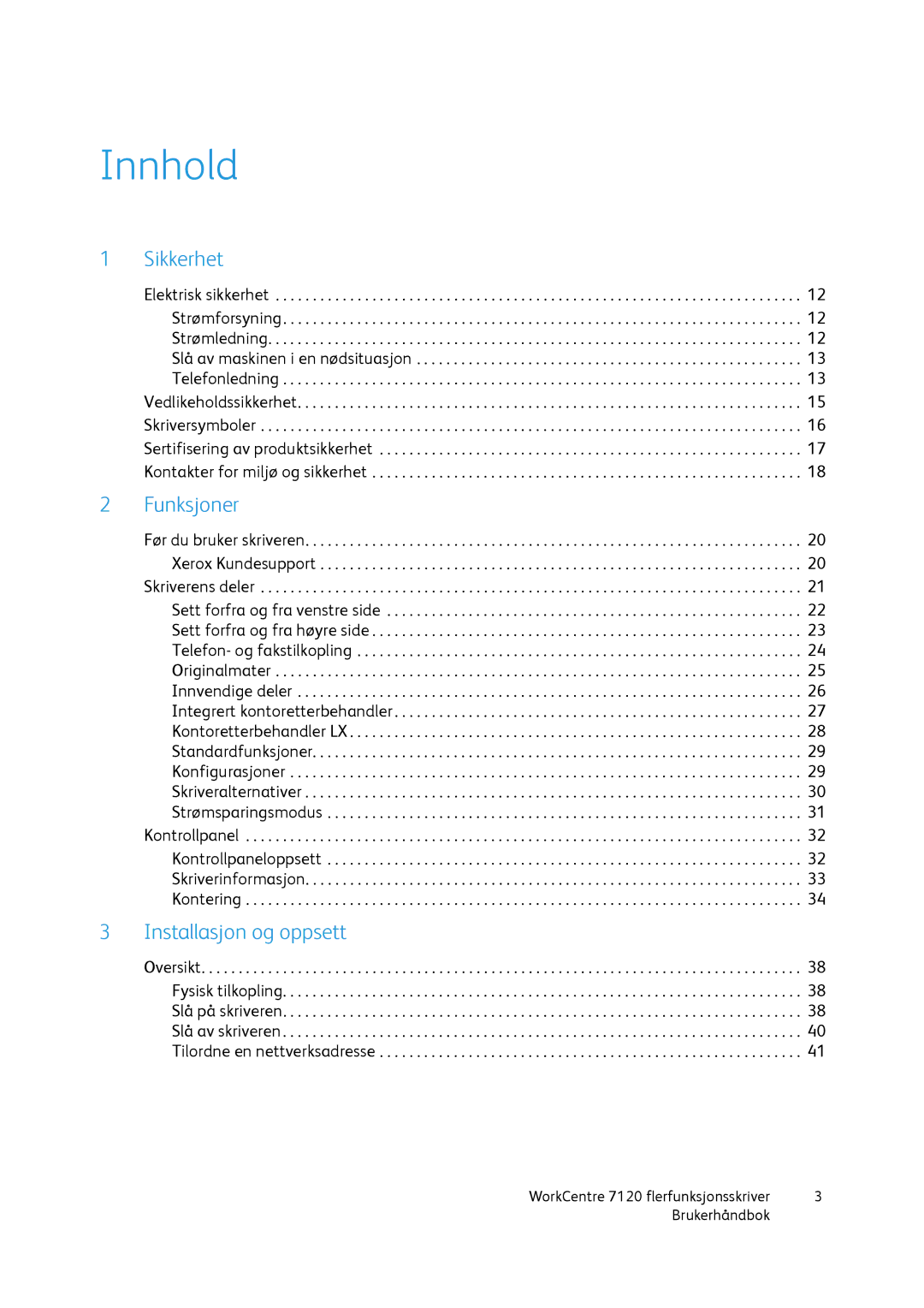 Xerox 7120 manual Innhold 