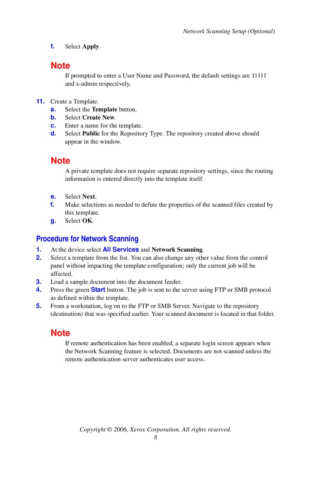 Xerox 7132 setup guide Procedure for Network Scanning, Select Create New 