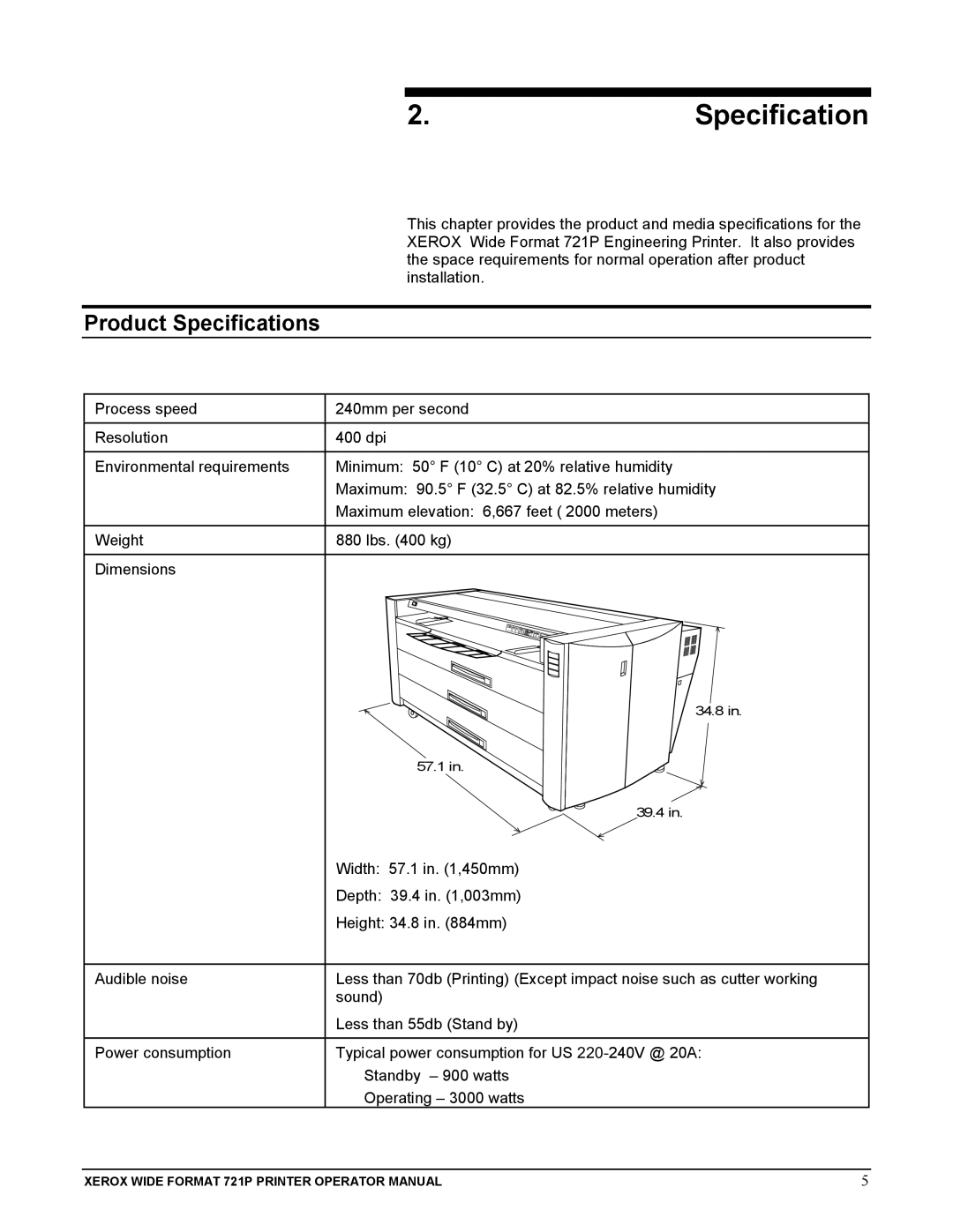 Xerox 721P manual Product Specifications 