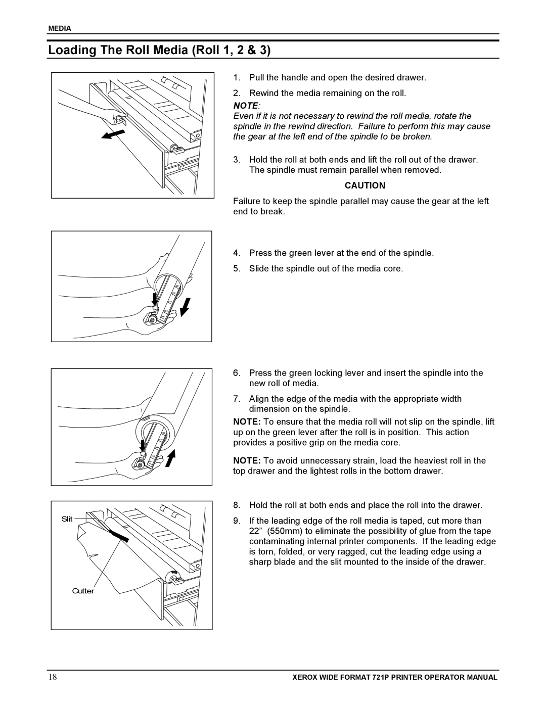 Xerox 721P manual Loading The Roll Media Roll 1, 2 