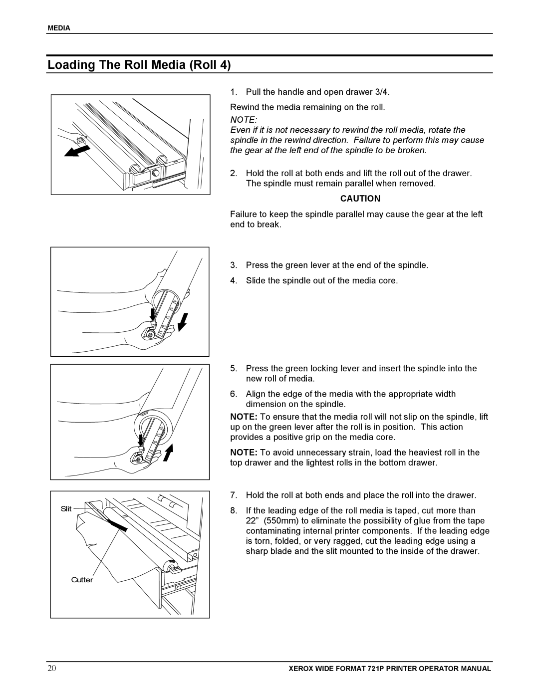 Xerox 721P manual Loading The Roll Media Roll 