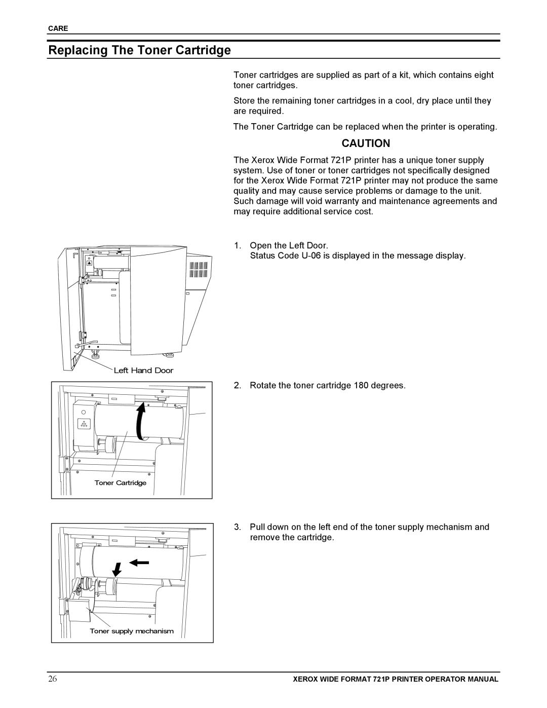 Xerox 721P manual Replacing The Toner Cartridge 