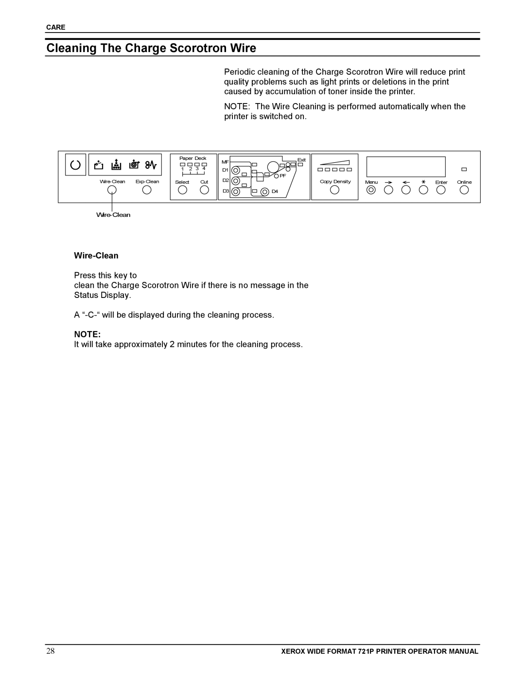 Xerox 721P manual Cleaning The Charge Scorotron Wire, Wire-Clean 