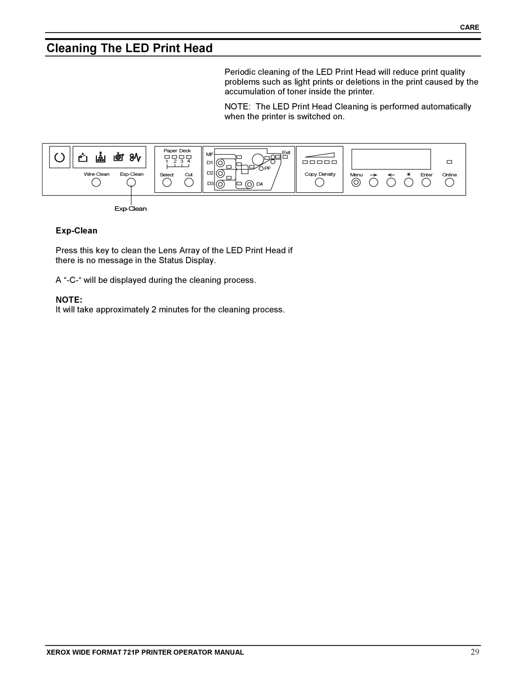 Xerox 721P manual Cleaning The LED Print Head, Exp-Clean 