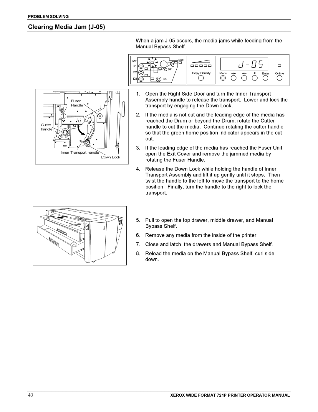 Xerox 721P manual Clearing Media Jam J-05 