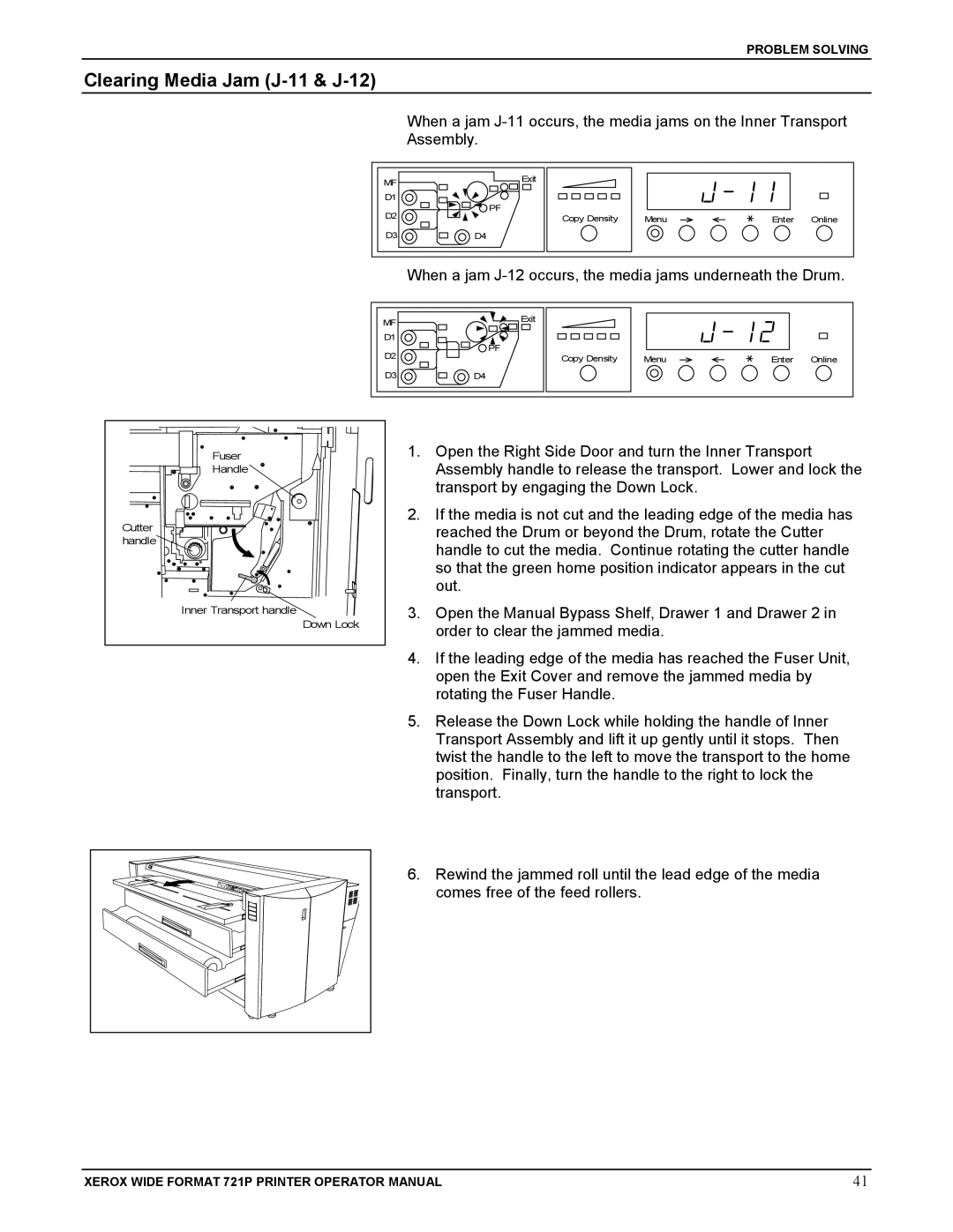 Xerox 721P manual Clearing Media Jam J-11 & J-12 