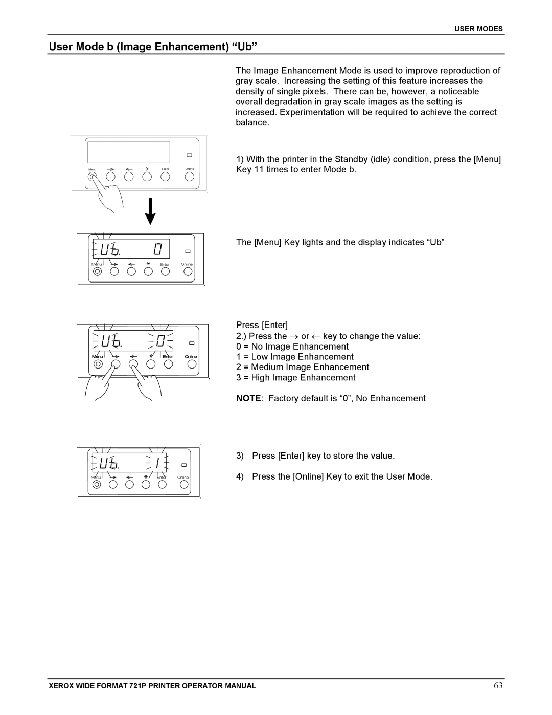 Xerox 721P manual User Mode b Image Enhancement Ub 