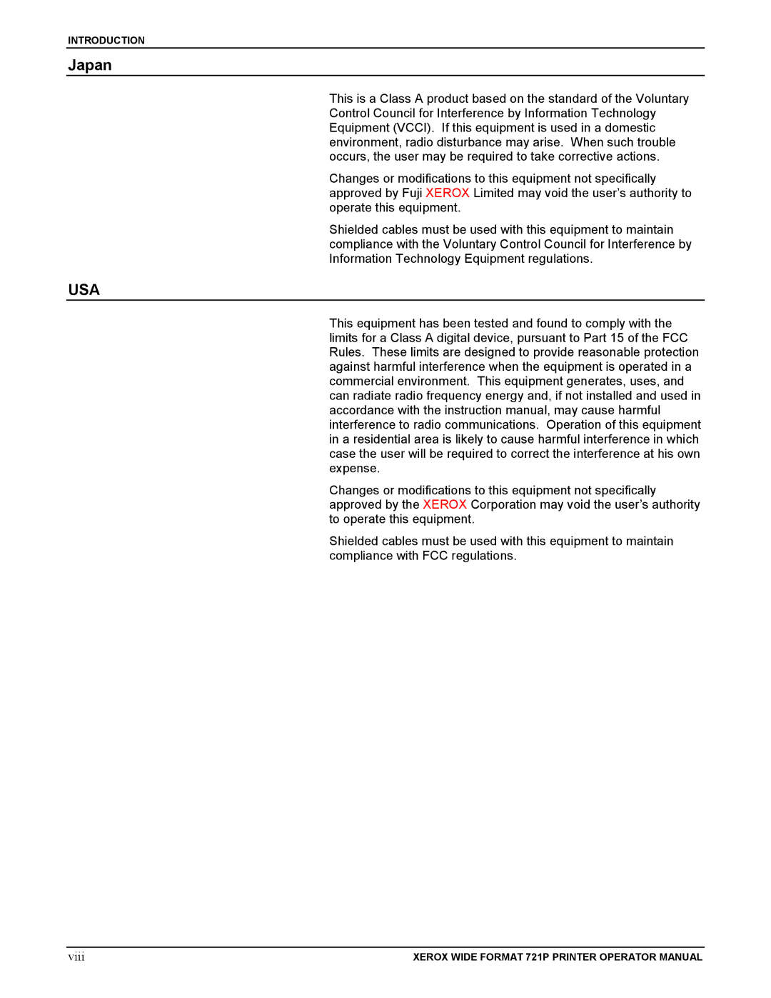Xerox 721P manual Japan, Usa 