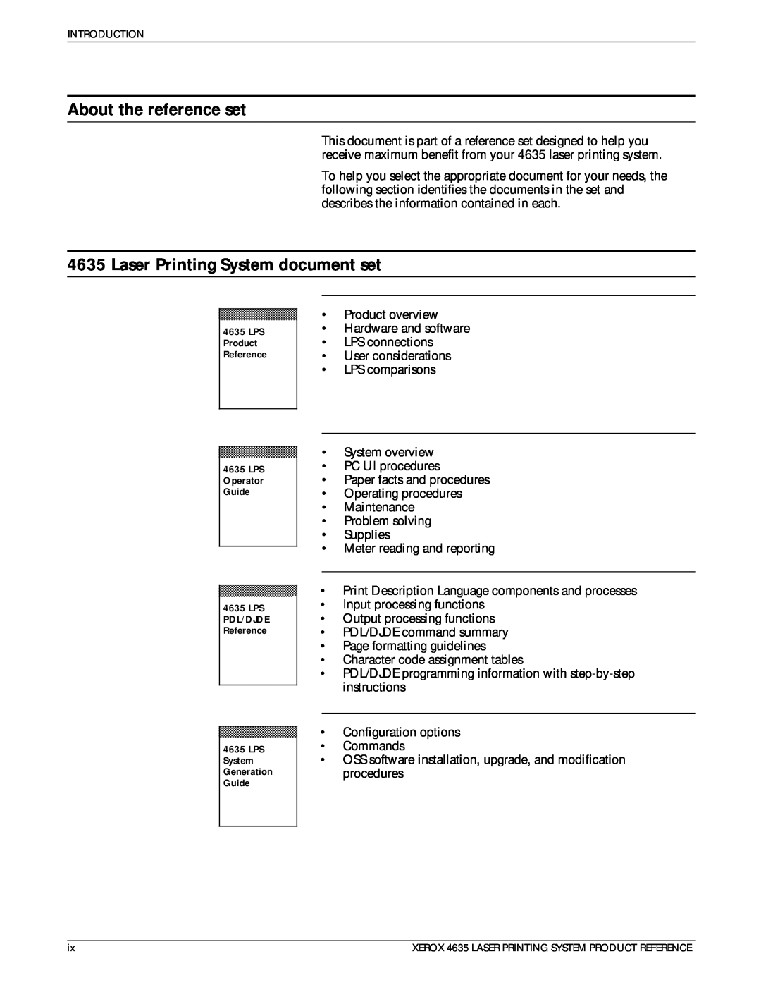 Xerox 721P83071 manual About the reference set, Laser Printing System document set 