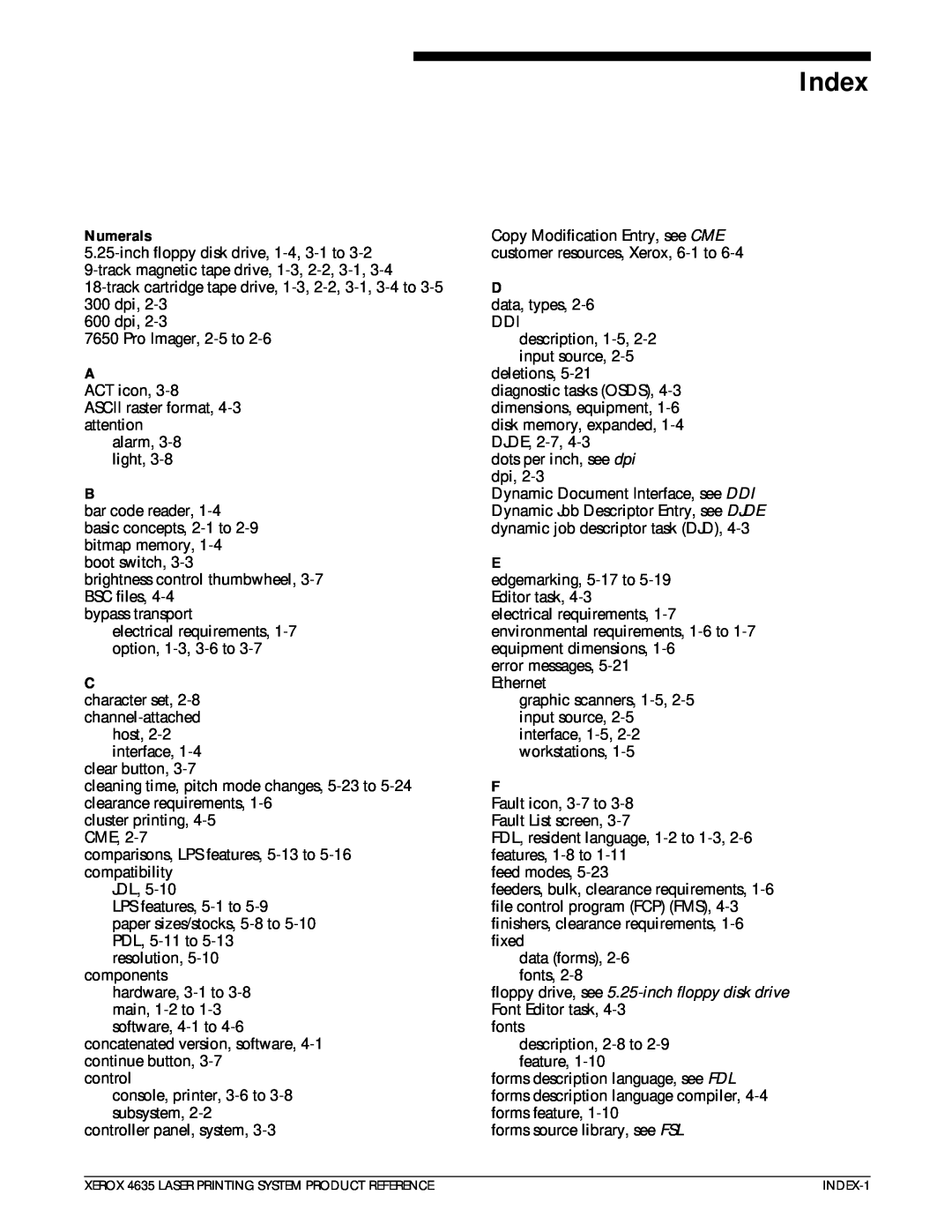 Xerox 721P83071 manual Index, Numerals 