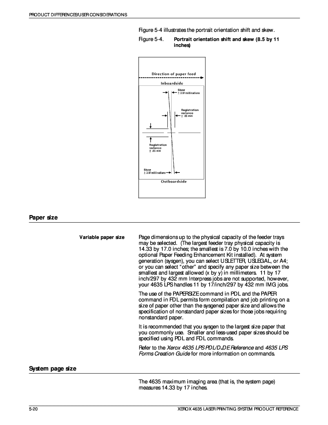 Xerox 721P83071 manual Paper size, System page size, 4. Portrait orientation shift and skew 8.5 by 11 inches 