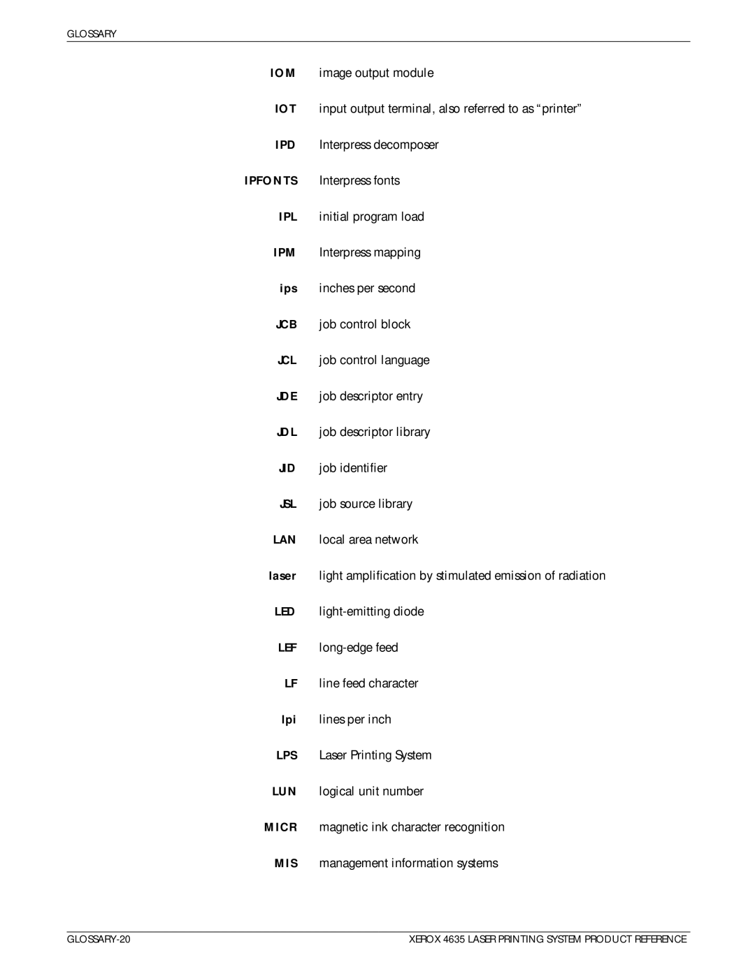 Xerox 721P83071 manual GLOSSARY-20 