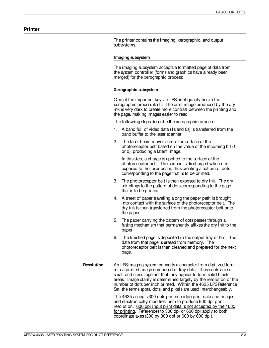 Xerox 721P83071 manual Printer, Imaging subsystem, Xerographic subsystem 