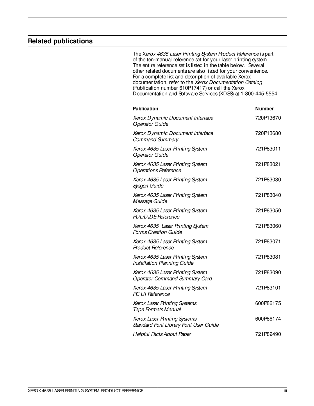 Xerox 721P83071 manual Related publications, Publication Number 