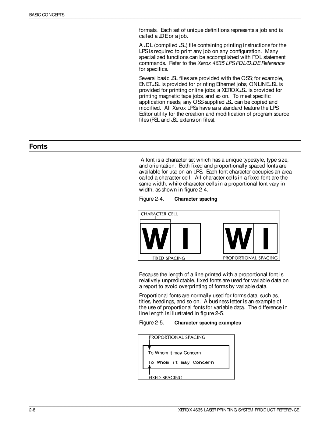 Xerox 721P83071 manual Fonts, Character spacing 