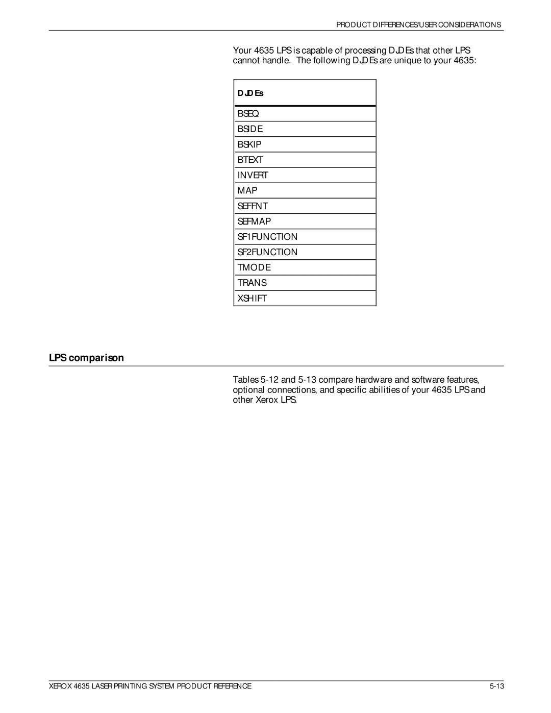 Xerox 721P83071 manual LPS comparison, DJDEs 