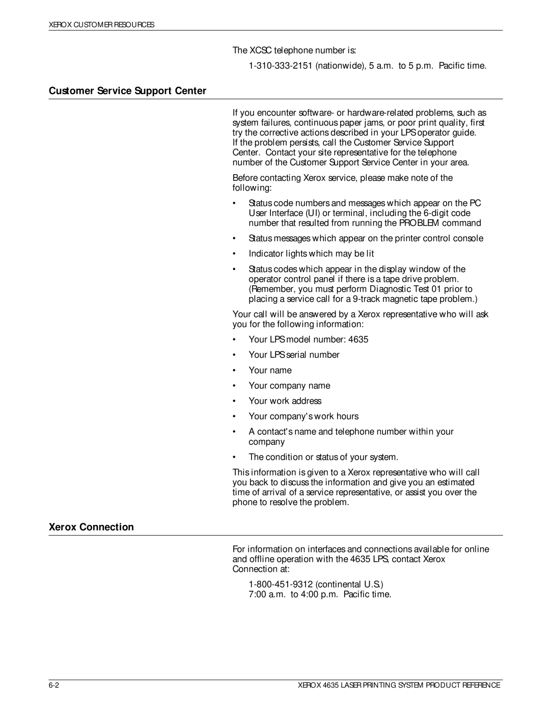 Xerox 721P83071 manual Customer Service Support Center, Xerox Connection 