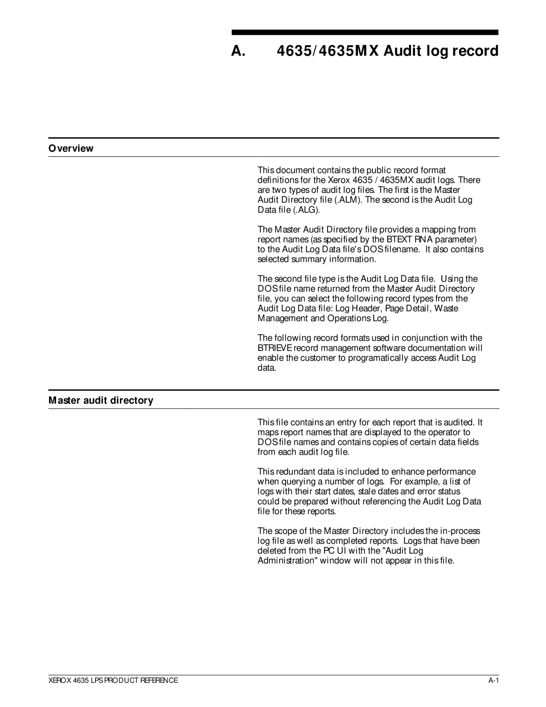 Xerox 721P83071 manual Overview, Master audit directory 