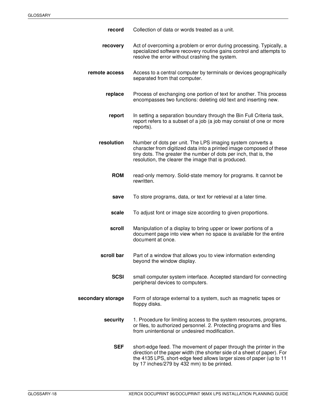 Xerox 721P85600 manual Glossary 