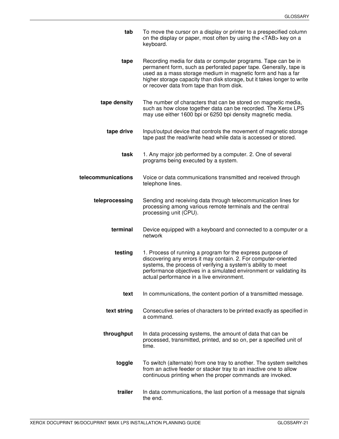 Xerox 721P85600 manual GLOSSARY-21 