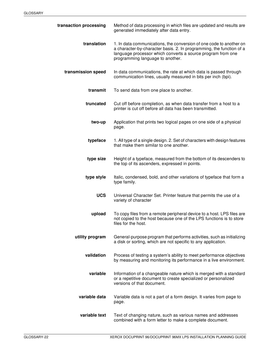 Xerox 721P85600 manual Glossary 