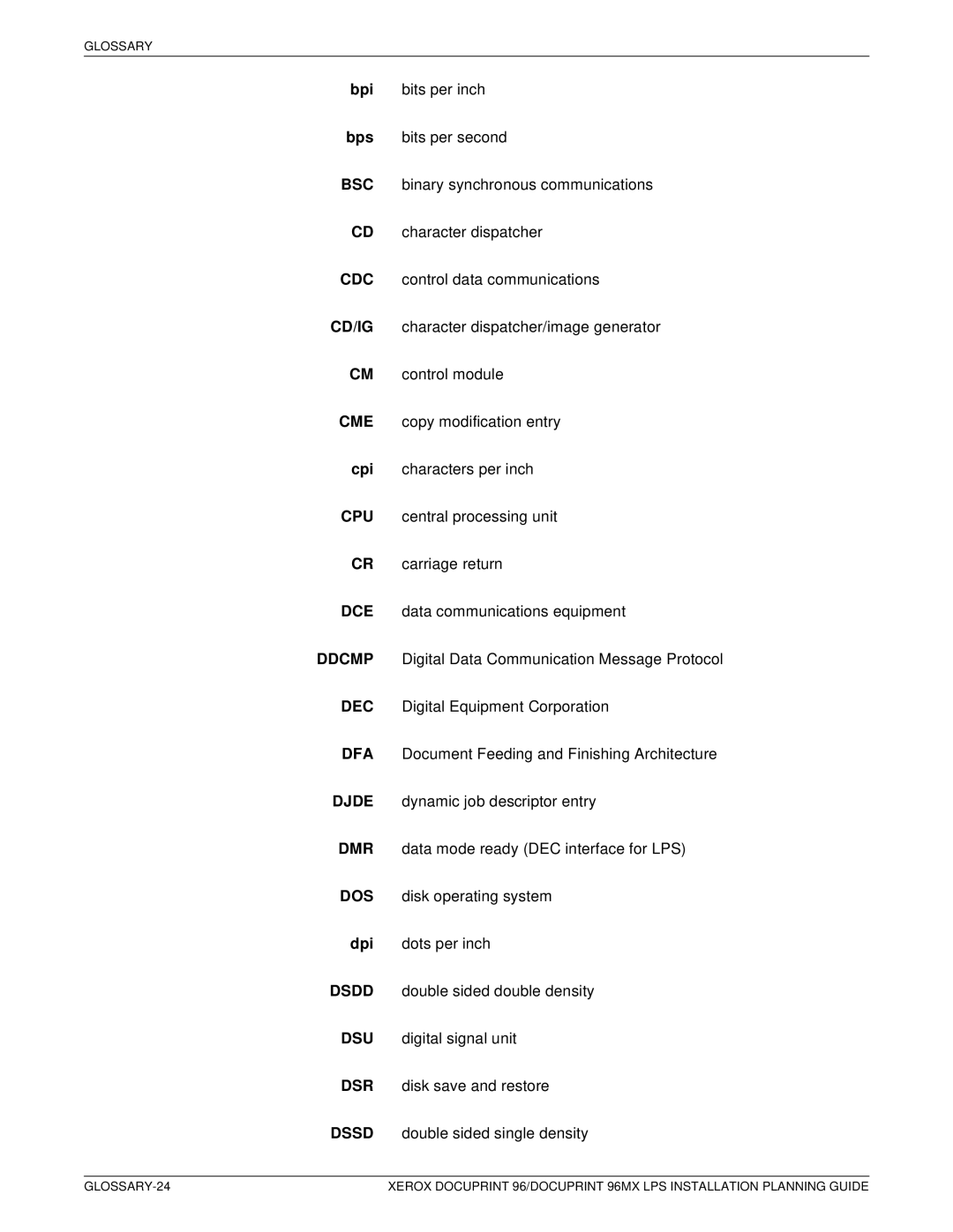 Xerox 721P85600 manual Glossary 