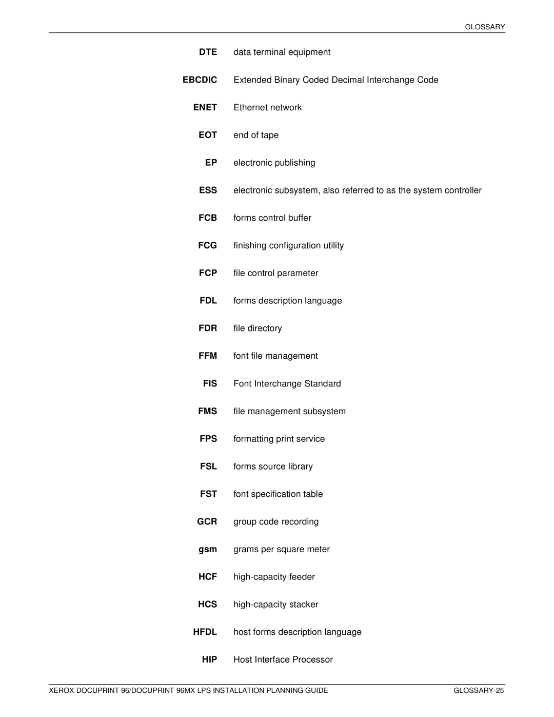 Xerox 721P85600 manual GLOSSARY-25 