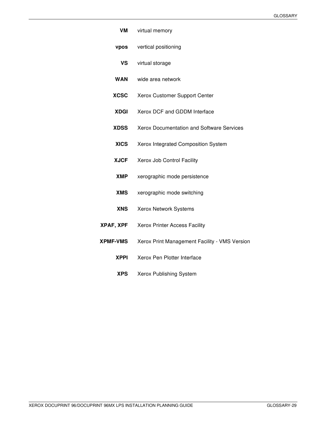 Xerox 721P85600 manual GLOSSARY-29 