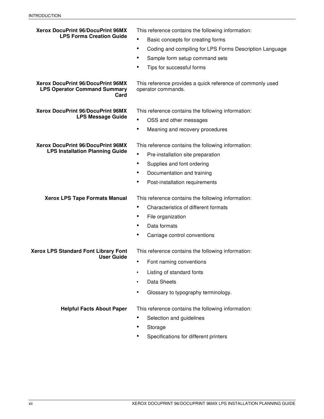 Xerox 721P85600 manual Xerox DocuPrint 96/DocuPrint 96MX LPS Forms Creation Guide, Card, LPS Message Guide, User Guide 