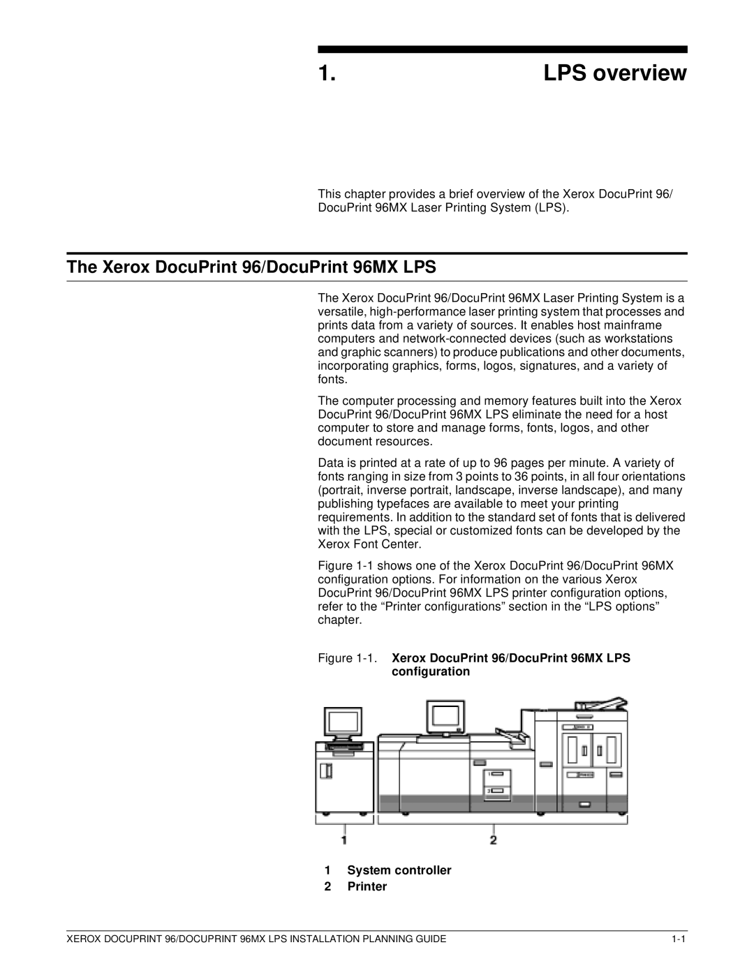 Xerox 721P85600 manual LPS overview, Xerox DocuPrint 96/DocuPrint 96MX LPS 