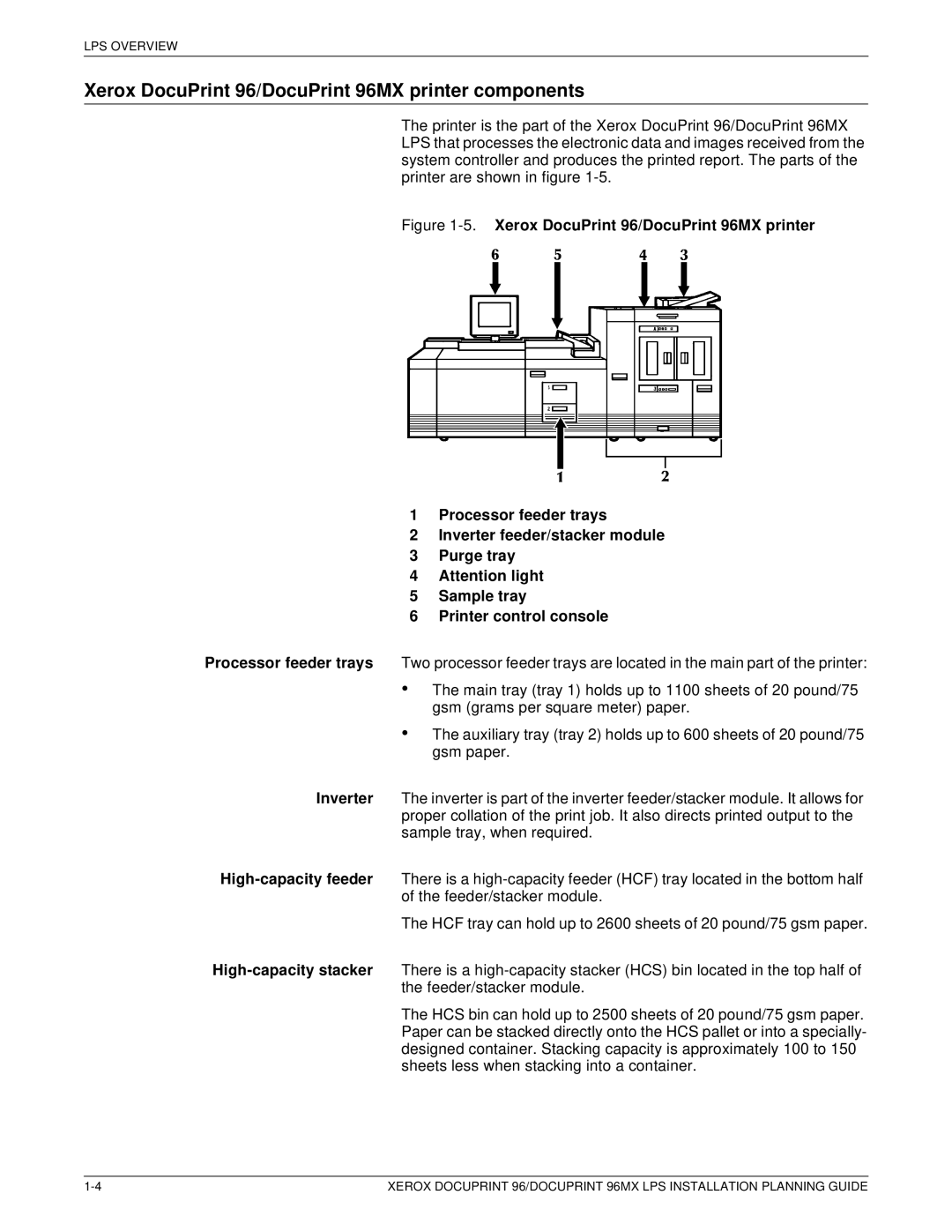 Xerox 721P85600 manual Xerox DocuPrint 96/DocuPrint 96MX printer components 