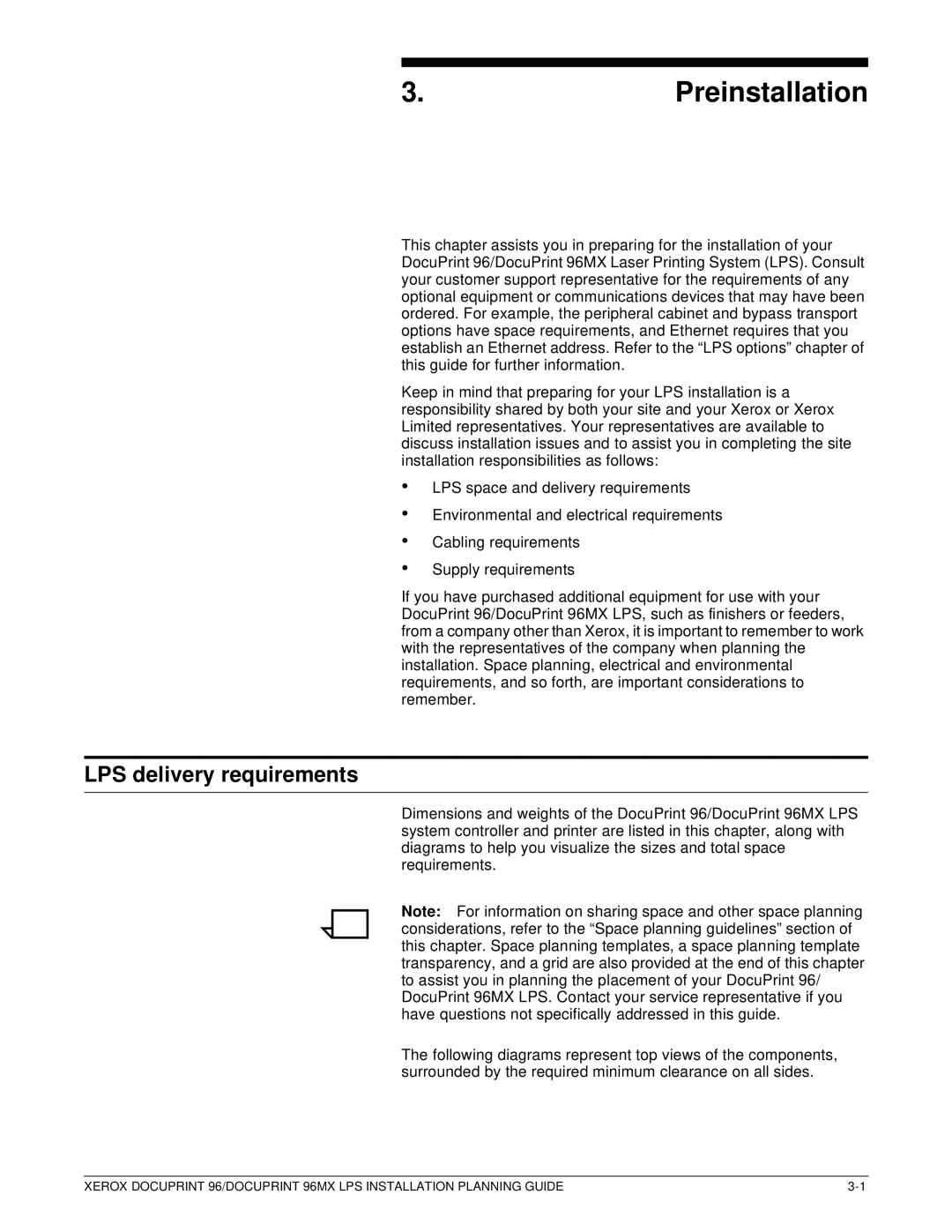 Xerox 721P85600 manual Preinstallation, LPS delivery requirements 