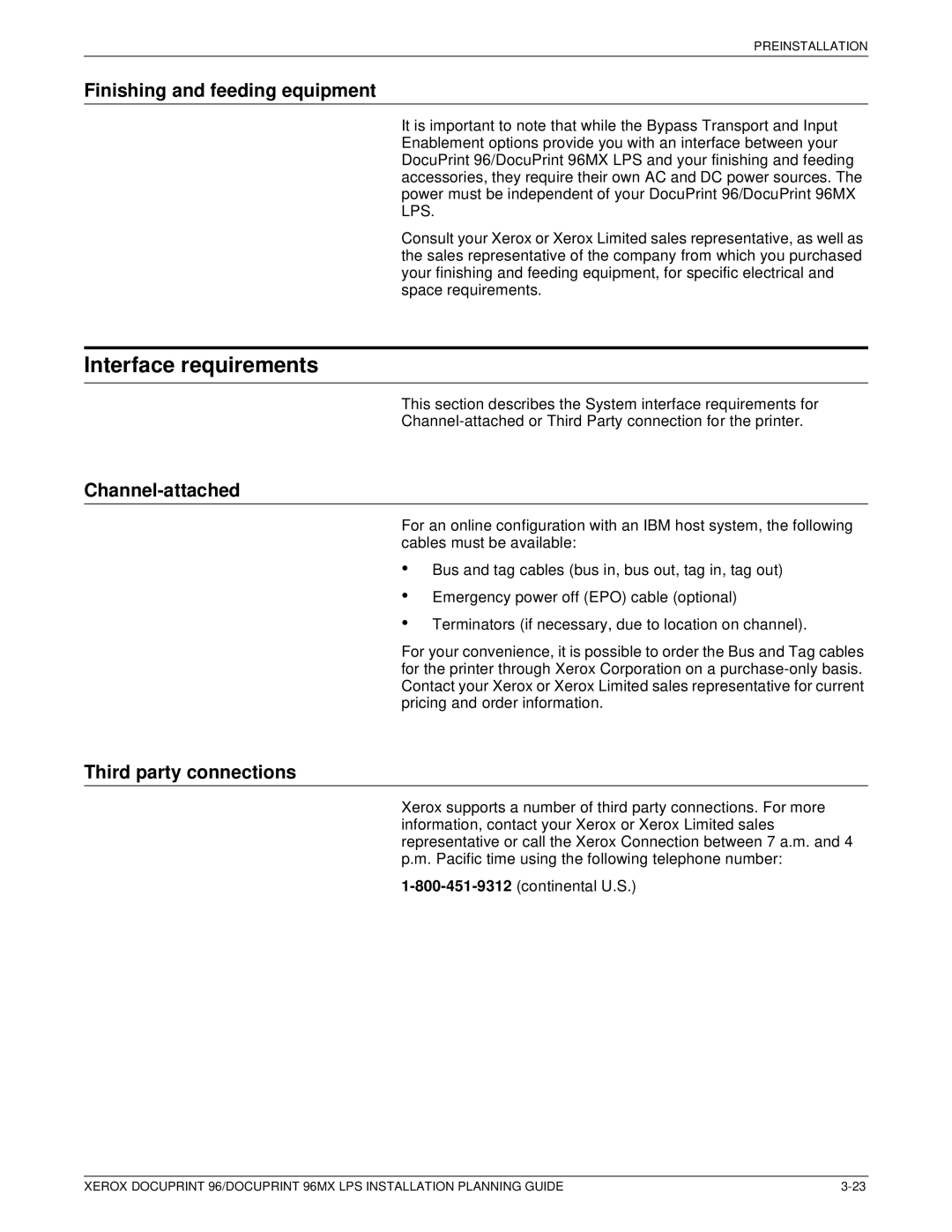 Xerox 721P85600 manual Interface requirements, Finishing and feeding equipment, Channel-attached, Third party connections 