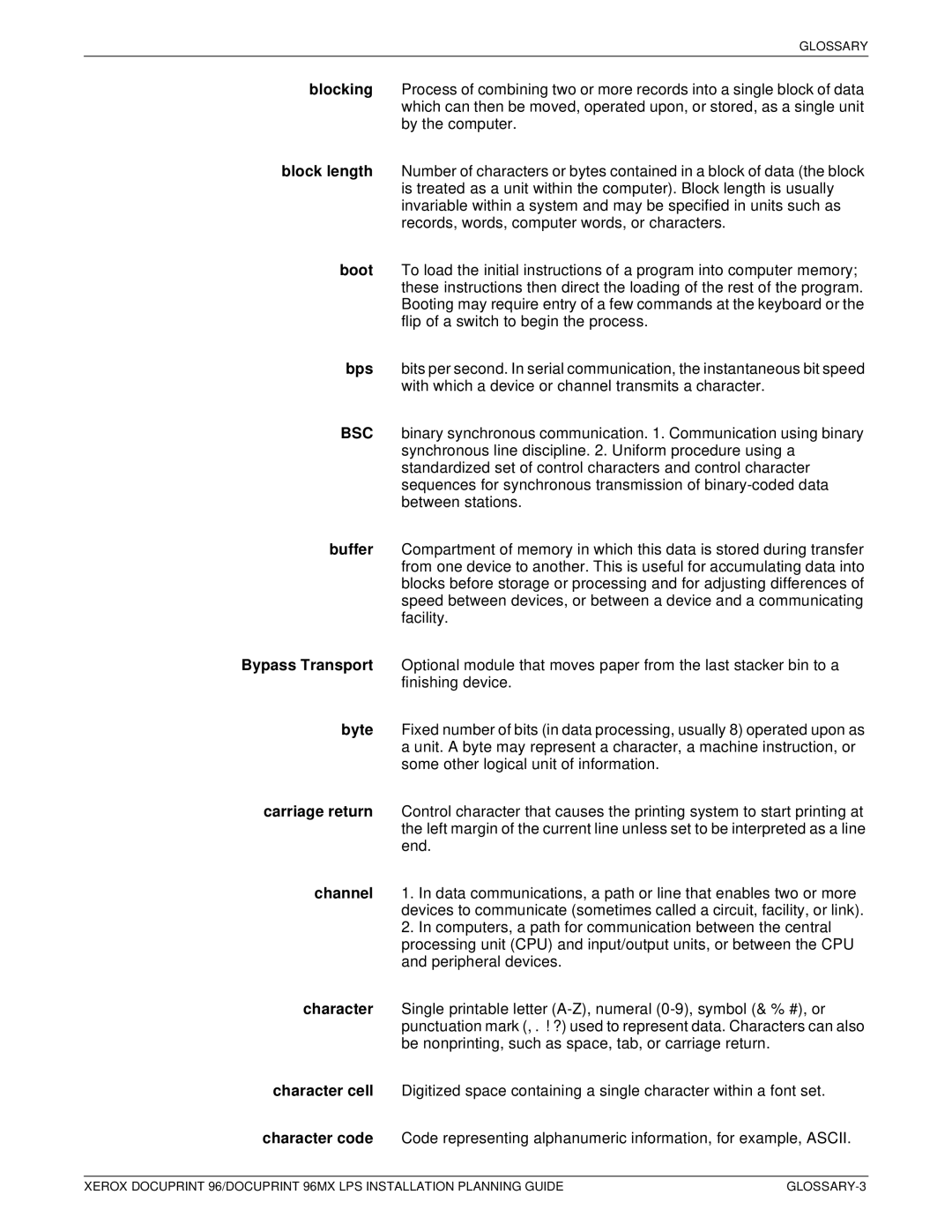 Xerox 721P85600 manual Glossary 