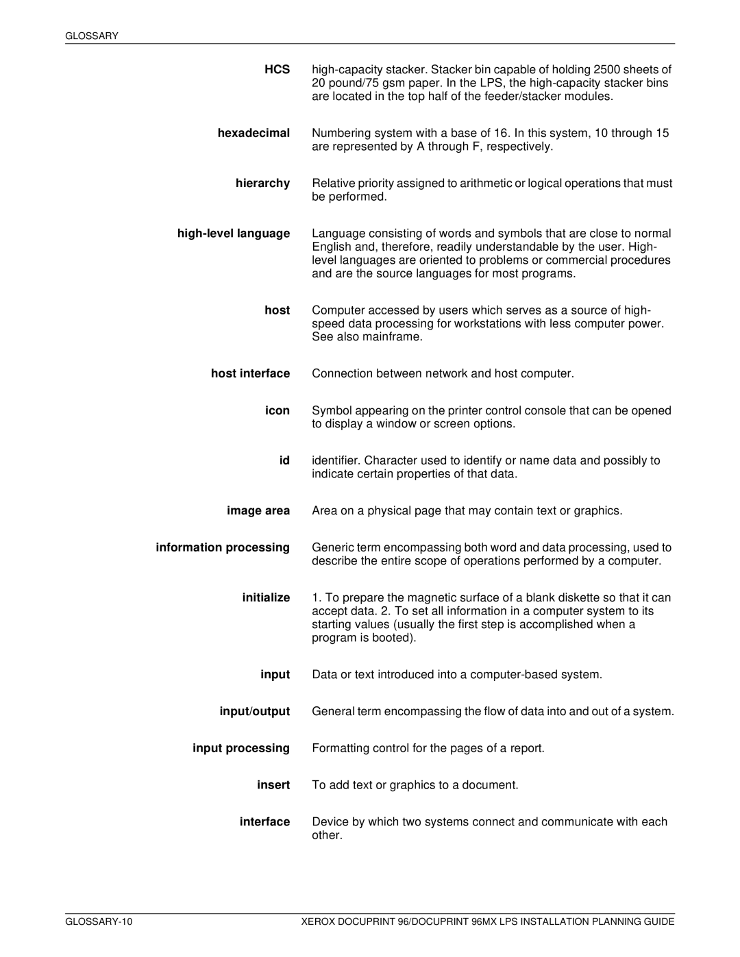 Xerox 721P85600 manual Glossary 