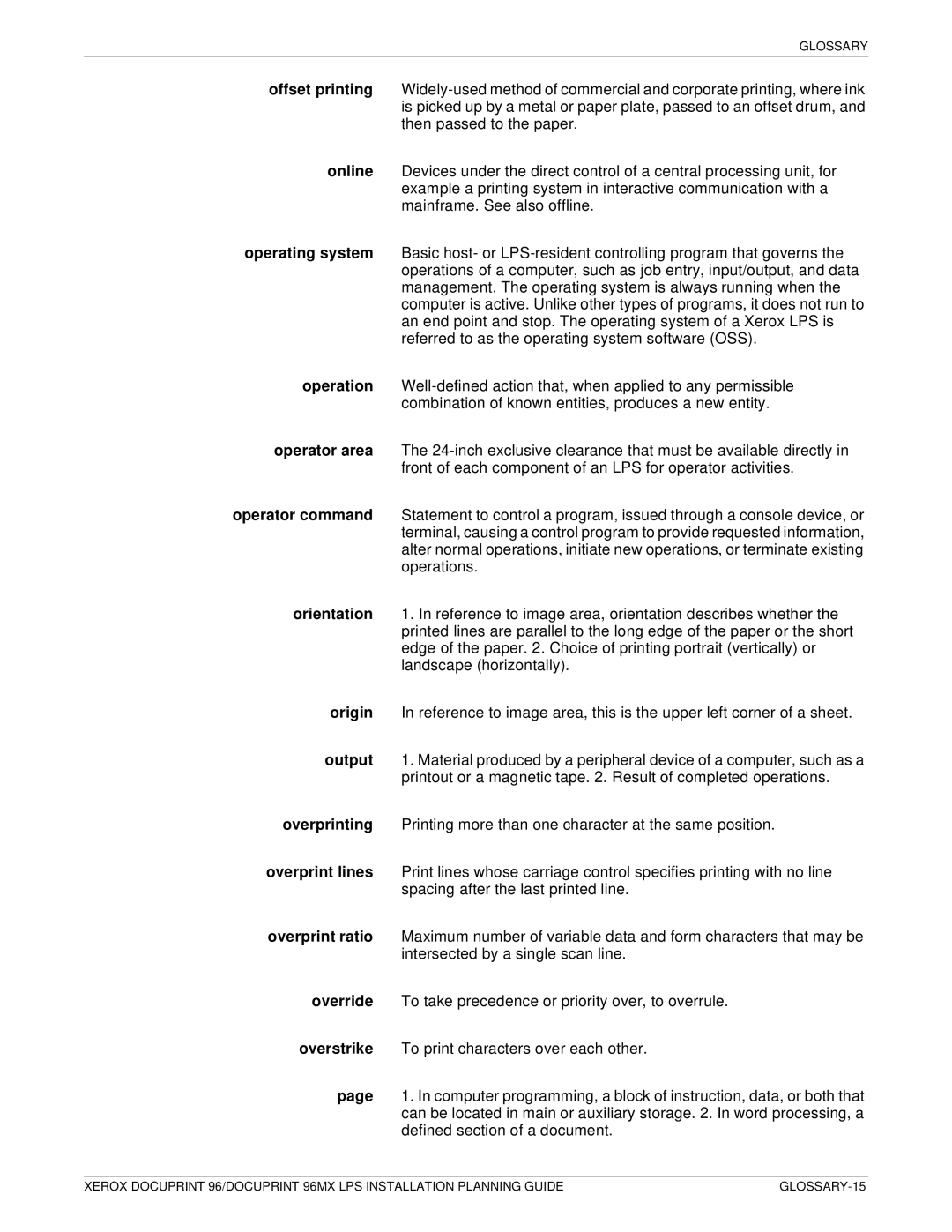 Xerox 721P85600 manual GLOSSARY-15 