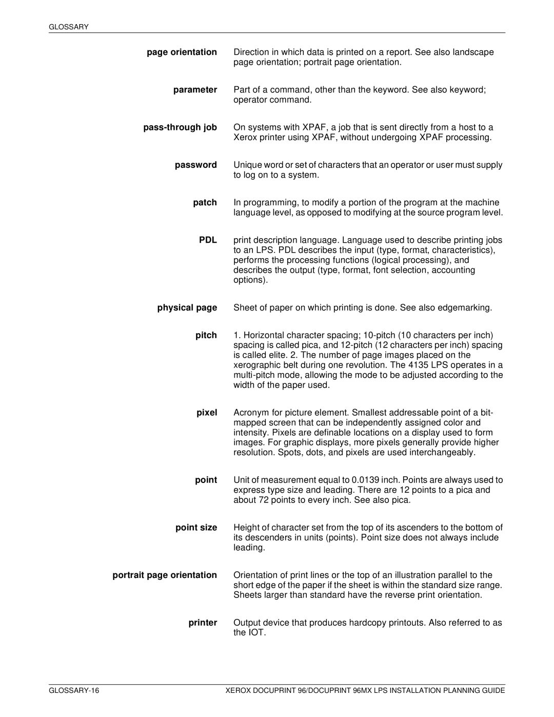 Xerox 721P85600 manual Glossary 