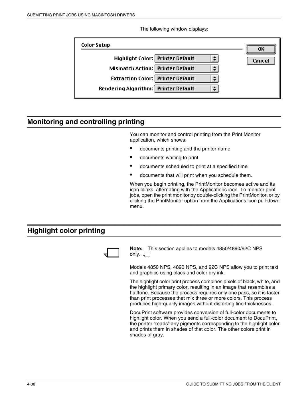 Xerox 721P87481 manual Monitoring and controlling printing, Highlight color printing 