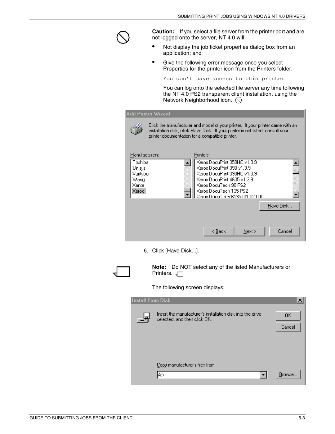 Xerox 721P87481 manual You don’t have access to this printer 