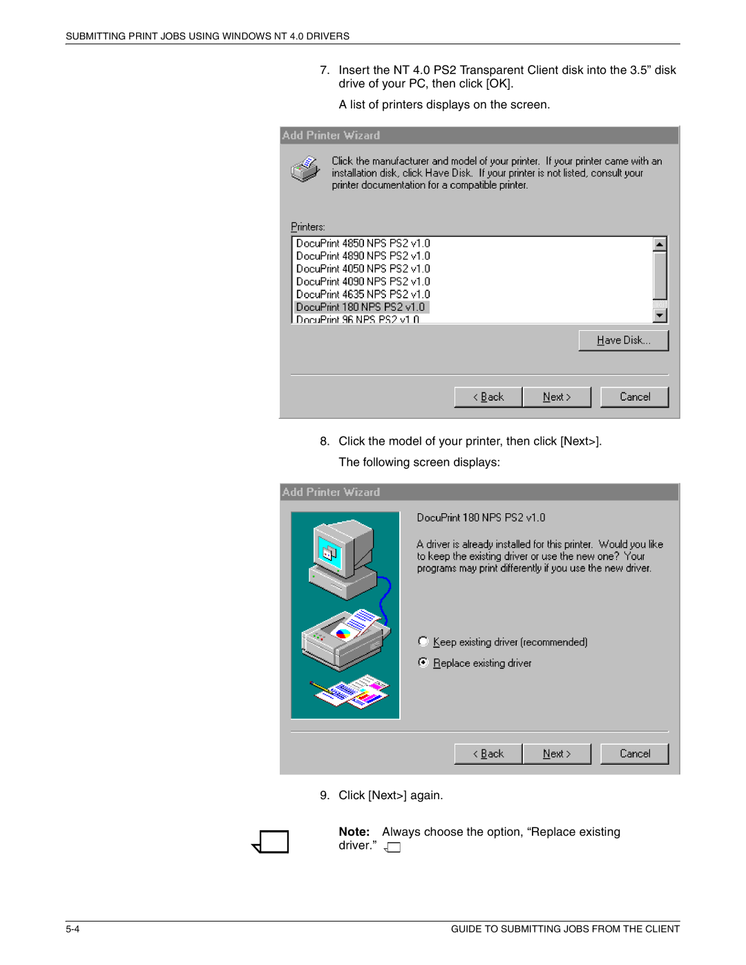 Xerox 721P87481 manual Submitting Print Jobs Using Windows NT 4.0 Drivers 