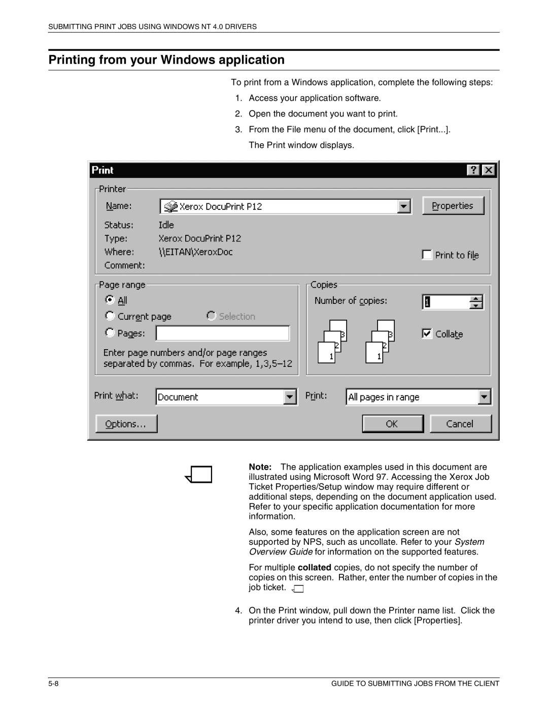 Xerox 721P87481 manual Printing from your Windows application 