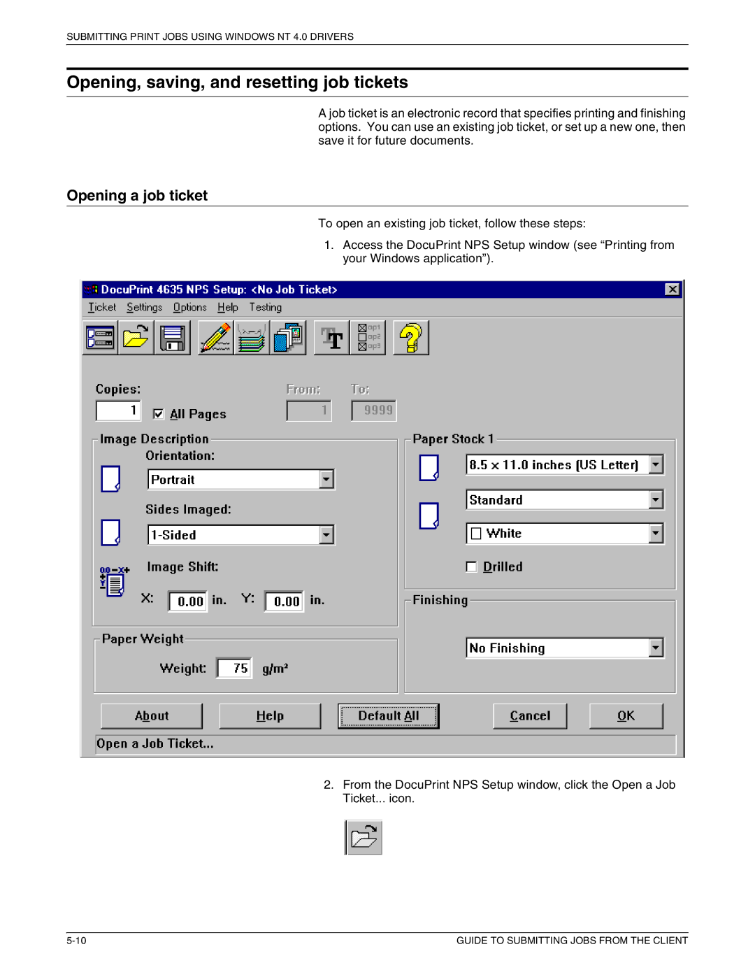 Xerox 721P87481 manual Opening, saving, and resetting job tickets, Opening a job ticket 