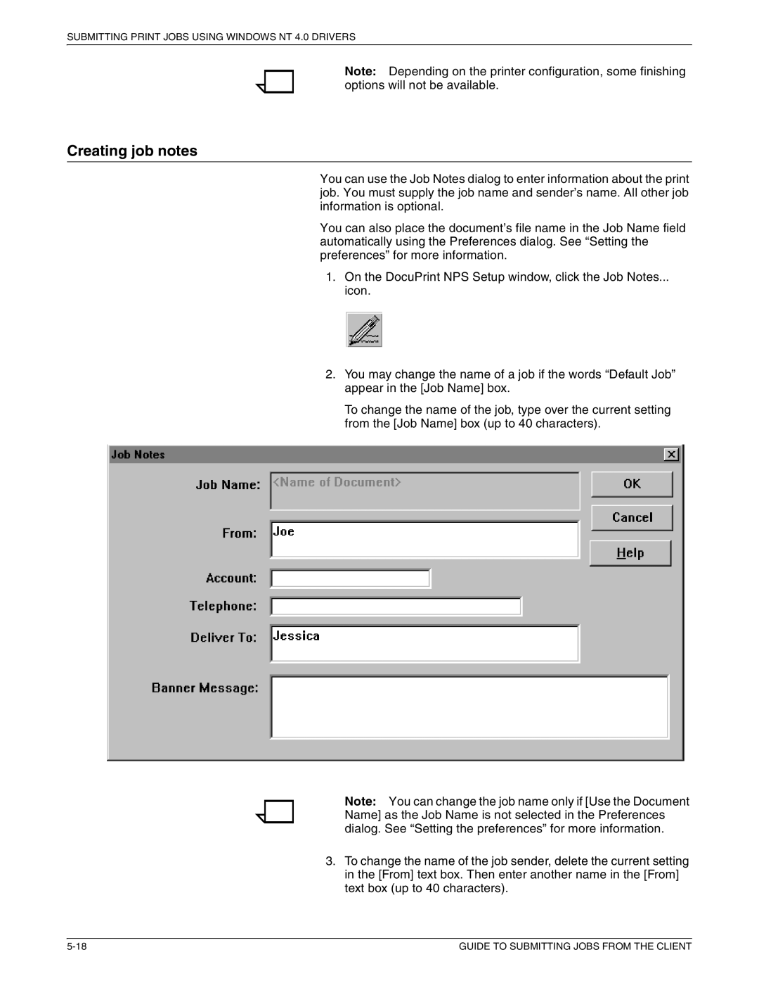 Xerox 721P87481 manual Creating job notes 