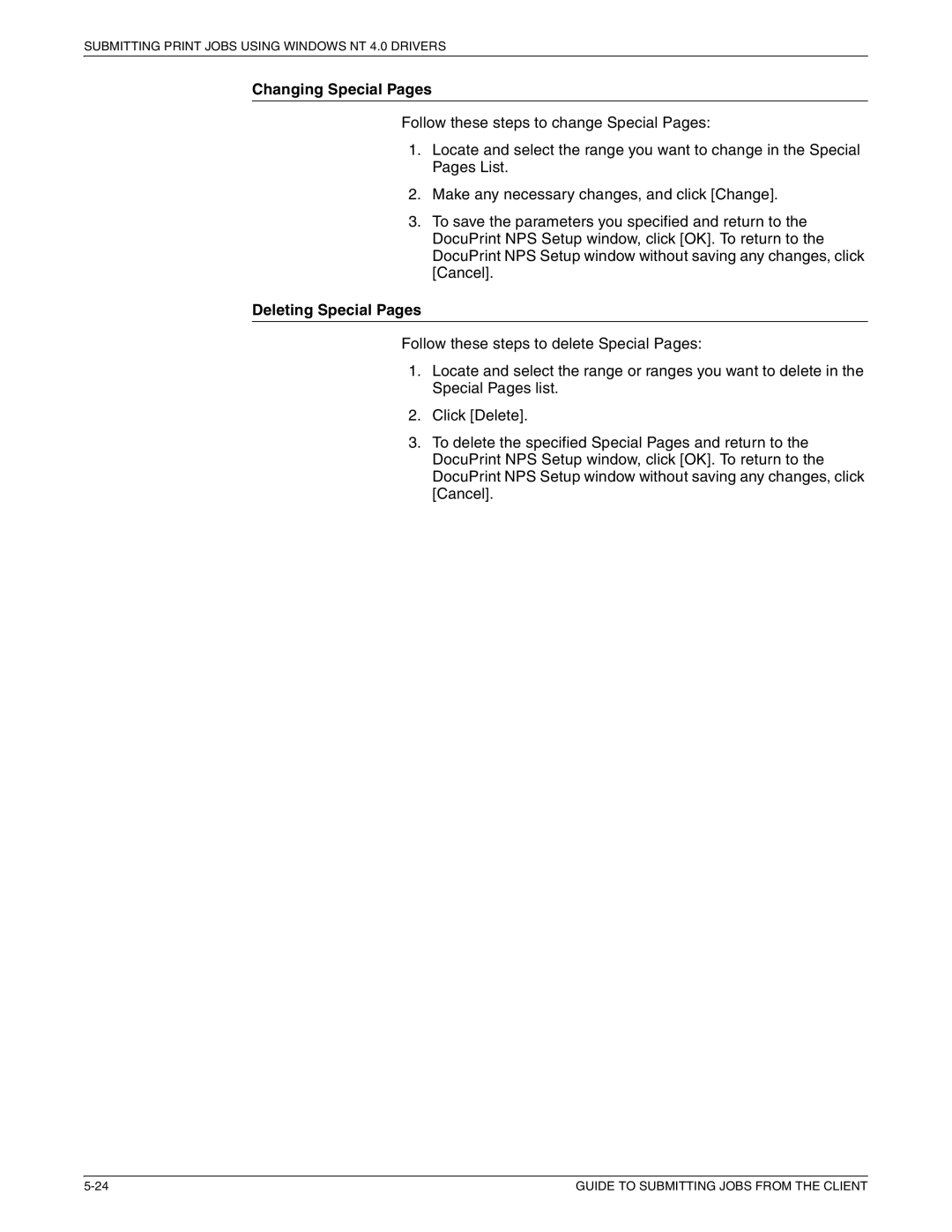 Xerox 721P87481 manual Changing Special Pages, Deleting Special Pages 