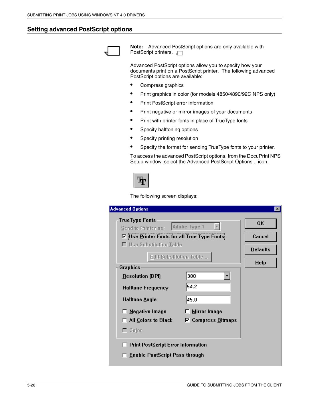 Xerox 721P87481 manual Setting advanced PostScript options 