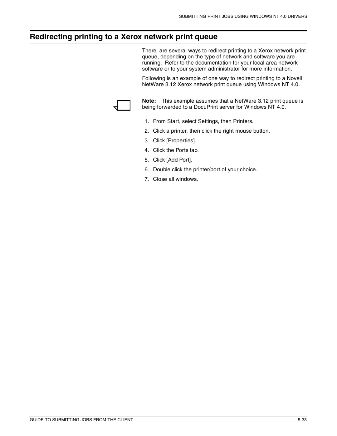 Xerox 721P87481 manual Redirecting printing to a Xerox network print queue 