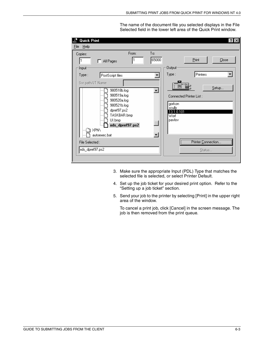 Xerox 721P87481 manual Submitting Print Jobs from Quick Print for Windows NT 